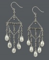 An elaborate accent. These stunning chandelier earrings combine grey (5-1/2 mm) and white (8 mm) cultured freshwater pearls with sparkling hematite beads (18 ct. t.w.) in an intricate sterling silver setting. Approximate drop: 2-1/2 inches.