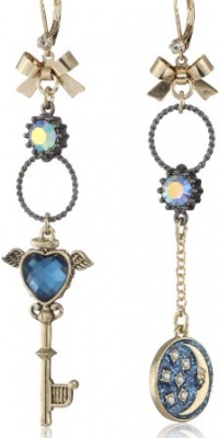 Betsey Johnson Heaven's to Betsey Key and Moon Mismatch Linear Drop Earrings Betsey Johnson Heaven's to Betsey Key and Moon Mismatch Linear Drop Earrings