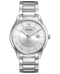 A modern classic, this Bulova dress watch exudes confidence with polished steel. A modern classic, this Bulova dress watch exudes confidence with polished steel.