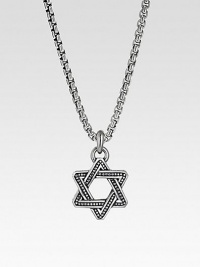 A fine chain holds a Star of David pendant hand-forged with dimensional detail in sterling silver. Sterling silver Chain length, about 20 Lobster clasp Made in USA A fine chain holds a Star of David pendant hand-forged with dimensional detail in sterling silver. Sterling silver Chain length, about 20 Lobster clasp Made in USA