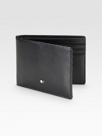 Sleek wallet made of luxurious leather, fully lined with six credit card slots.One bill compartmentSix credit card slotsLeather4½W x 3¾HMade in Italy Sleek wallet made of luxurious leather, fully lined with six credit card slots.One bill compartmentSix credit card slotsLeather4½W x 3¾HMade in Italy