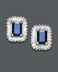 Add a fresh pop of color to your look with sparkling blue hues. Rectangle-shaped post earrings by Effy Collection feature a sapphire center stone (1-1/3 ct. t.w.) surrounded by halos of sparkling diamonds (5/8 ct. t.w.). Crafted in 14k white gold. Approximate width: 7/16 inch. Approximate length: 1/2 inch. Add a fresh pop of color to your look with sparkling blue hues. Rectangle-shaped post earrings by Effy Collection feature a sapphire center stone (1-1/3 ct. t.w.) surrounded by halos of sparkling diamonds (5/8 ct. t.w.). Crafted in 14k white gold. Approximate width: 7/16 inch. Approximate length: 1/2 inch.