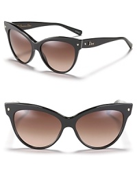 Ultra chic cat eye sunglasses with faceted gold bead detail at temples, the purr-fect accessory this season. Ultra chic cat eye sunglasses with faceted gold bead detail at temples, the purr-fect accessory this season.