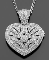 An extra-special accessory to wear close to your heart. This beautiful heart locket pendant features round-cut diamond (1/3 ct. t.w.) set in sterling silver. Approximate length: 18 inches. Approximate drop: 1-1/4 inches.