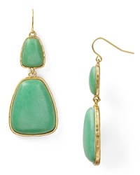 This pair of chunky jade stone drop earrings from Lauren Ralph Lauren are understated but stylish - complete with 14-karat gold plate and elegant, colored stones. This pair of chunky jade stone drop earrings from Lauren Ralph Lauren are understated but stylish - complete with 14-karat gold plate and elegant, colored stones.