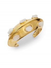 THE LOOKGeometric shapeDruzy accentsGoldplated brass settingTHE MEASUREMENTWidth, about 1.25ORIGINMade in USA THE LOOKGeometric shapeDruzy accentsGoldplated brass settingTHE MEASUREMENTWidth, about 1.25ORIGINMade in USA