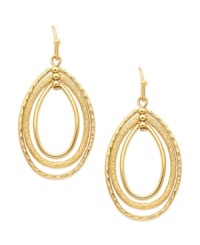 Style that pulls you in. These orbital earrings from Charter Club feature drops in oval silhouettes. Crafted in gold tone mixed metal. Approximate drop: 1-3/4 inches. Style that pulls you in. These orbital earrings from Charter Club feature drops in oval silhouettes. Crafted in gold tone mixed metal. Approximate drop: 1-3/4 inches.