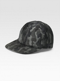 A sporty baseball cap crafted in camouflaged nylon with tonal colors and contemporary appeal. Stitched brim Made in Italy A sporty baseball cap crafted in camouflaged nylon with tonal colors and contemporary appeal. Stitched brim Made in Italy
