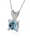 Sterling Silver 6mm Square-Cut Blue Topaz Pendant Necklace