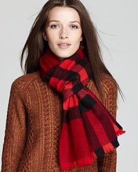 More of a soft thing, Burberry's red check print scarf is oversized and rendered in a luxe wool-cashmere blend. More of a soft thing, Burberry's red check print scarf is oversized and rendered in a luxe wool-cashmere blend.
