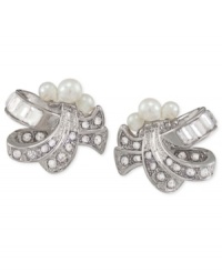 Ornate elegance. Carolee's stud earrings are crafted from silver-tone mixed metal with glass pearls clustered for a stylish touch. Glass crystals provide the luster. Approximate drop: 1/8 inch. Ornate elegance. Carolee's stud earrings are crafted from silver-tone mixed metal with glass pearls clustered for a stylish touch. Glass crystals provide the luster. Approximate drop: 1/8 inch.