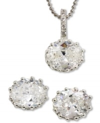 City by City brings sparkling style with this gorgeous pendant necklace and stud earrings set. The pendant and studs feature a glistening, oval-shaped cubic zirconia (7-3/8 ct. t.w.). Crafted in silver tone mixed metal. Nickel-free for sensitive skin. Approximate length (pendant): 15 inches + 3-inch extender. Approximate drop (pendant): 3/4 inch. Approximate diameter (earrings): 5/16 inch. City by City brings sparkling style with this gorgeous pendant necklace and stud earrings set. The pendant and studs feature a glistening, oval-shaped cubic zirconia (7-3/8 ct. t.w.). Crafted in silver tone mixed metal. Nickel-free for sensitive skin. Approximate length (pendant): 15 inches + 3-inch extender. Approximate drop (pendant): 3/4 inch. Approximate diameter (earrings): 5/16 inch.