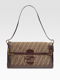 Logo fabric with textured leather trim can be carried crossbody or on the shoulder.Adjustable strap, 7-24 drop Magnetic snap closure on flap One inside zip pocket Fully lined 16W X 11H X 3D Made in Italy Logo fabric with textured leather trim can be carried crossbody or on the shoulder.Adjustable strap, 7-24 drop Magnetic snap closure on flap One inside zip pocket Fully lined 16W X 11H X 3D Made in Italy