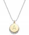 Letter perfection. This sterling silver necklace holds a pendant set in 14k gold and sterling silver plated topped with an A and adorned with crystal for a stunning statement. Approximate length: 18 inches. Approximate drop: 7/8 inch. Approximate drop width: 5/8 inch.