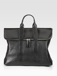 A semi-slouchy carryall constructed in pebbled leather is ready to go the diatance with a professional, polished finish.Zip closureDouble top handlesExterior, interior zip pocketsLeather18W x 14H x 6DImported A semi-slouchy carryall constructed in pebbled leather is ready to go the diatance with a professional, polished finish.Zip closureDouble top handlesExterior, interior zip pocketsLeather18W x 14H x 6DImported