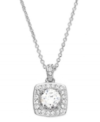 Framed elegance. This delightful Eliot Danori pendant features a cushion-cut cubic zirconia surrounded by a frame of round-cut crystals (1-3/4 ct. t.w.). Set in silver tone mixed metal. Approximate length: 16 inches + 2-inch extender. Approximate drop: 3/8 inch. Framed elegance. This delightful Eliot Danori pendant features a cushion-cut cubic zirconia surrounded by a frame of round-cut crystals (1-3/4 ct. t.w.). Set in silver tone mixed metal. Approximate length: 16 inches + 2-inch extender. Approximate drop: 3/8 inch.