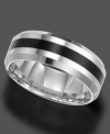 Look hot with simple style. This tungsten carbide ring by Triton features a black resin stripe. The inside is slightly rounded for a comfortable fit. Band measures approximately 8 mm. Sizes 8-15.