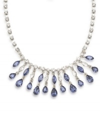 Refined elegance. Carolee takes a formal approach with this frontal necklace crafted from silver-tone mixed metal. The necklace also features descending glass stones for added sophistication. Approximate length: 16 inches + 2-inch extender. Approximate drop: 1-1/8 inches. Refined elegance. Carolee takes a formal approach with this frontal necklace crafted from silver-tone mixed metal. The necklace also features descending glass stones for added sophistication. Approximate length: 16 inches + 2-inch extender. Approximate drop: 1-1/8 inches.