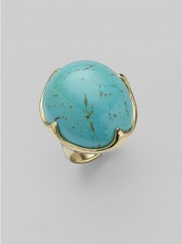 A dramatic dome of richly veined turquoise in a setting of 18k yellow gold. Turquoise 18k yellow gold Width, about 1¼ Length, about 1 Imported A dramatic dome of richly veined turquoise in a setting of 18k yellow gold. Turquoise 18k yellow gold Width, about 1¼ Length, about 1 Imported