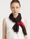 A classic woven wool scarf is embellished with a bold stripe and eyelash fringe.WoolAbout 73 X 27Dry cleanImported