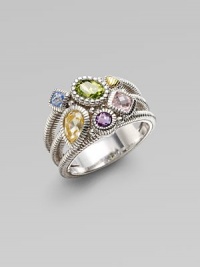 From the Prism Collection. A sparkling cluster of blue quartz and canary, pink, and green crystal on a triple band of textural sterling silver.Blue quartz and crystal Sterling silver Width, about ½ Imported From the Prism Collection. A sparkling cluster of blue quartz and canary, pink, and green crystal on a triple band of textural sterling silver.Blue quartz and crystal Sterling silver Width, about ½ Imported