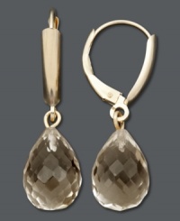 Neutral-hued perfection. Faceted drops of smokey topaz (9 ct. t.w.) create a rich, warm look in these 14k gold drop earrings. Approximate drop: 1-1/8 inches. Neutral-hued perfection. Faceted drops of smokey topaz (9 ct. t.w.) create a rich, warm look in these 14k gold drop earrings. Approximate drop: 1-1/8 inches.
