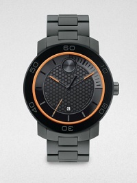 Sleek stainless-steel design with swiss quartz movement is accented with a textured museum dial with orange accents, completed with a flexible link bracelet.Round bezelWater resistant to 10ATMDate display at 6 o'clock Second handStainless steel case: 46mm(1.81)Ion-plated titanium braceletImported Sleek stainless-steel design with swiss quartz movement is accented with a textured museum dial with orange accents, completed with a flexible link bracelet.Round bezelWater resistant to 10ATMDate display at 6 o'clock Second handStainless steel case: 46mm(1.81)Ion-plated titanium braceletImported