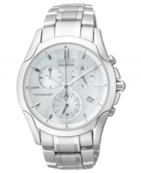 Stunning simplicity takes charge on this sleek Sport watch from Citizen. Powered by Eco-Drive, harnessing natural and artificial light, never needing a battery. Stunning simplicity takes charge on this sleek Sport watch from Citizen. Powered by Eco-Drive, harnessing natural and artificial light, never needing a battery.