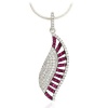 Ryssa925 Micropave Series - Sterling Silver & Sworovski Cubic Zirconia Red Baguette Leaf Pendant (Includes Silver chain)