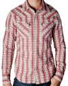 True Religion Brand Jeans Men's Mick Western Shirt Red-Large