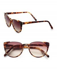This glossy resin style features a chic partial rim design accented in shiny metal. Available in havana with gold detailing with brown gradient lens. 100% UV protectionImported This glossy resin style features a chic partial rim design accented in shiny metal. Available in havana with gold detailing with brown gradient lens. 100% UV protectionImported