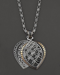 John Hardy's dragon-inspired Naga line features this elegant marquis pendant, adorned with gold and silver scale overlays and clusters of black sapphire. Designed by John Hardy. John Hardy's dragon-inspired Naga line features this elegant marquis pendant, adorned with gold and silver scale overlays and clusters of black sapphire. Designed by John Hardy.