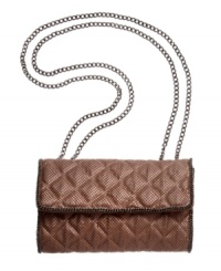 A unique quilted mesh covers this eye-catching shoulder bag from BCBGMAXAZRIA. Detailed with chain shoulder straps and matching trim, this stunning style will steal any spotlight. A unique quilted mesh covers this eye-catching shoulder bag from BCBGMAXAZRIA. Detailed with chain shoulder straps and matching trim, this stunning style will steal any spotlight.