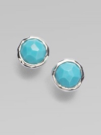 A simply chic style in sleek sterling silver with rich, faceted turquoise stones. Sterling silverTurquoiseSize, about ½Post backImported A simply chic style in sleek sterling silver with rich, faceted turquoise stones. Sterling silverTurquoiseSize, about ½Post backImported