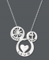 Get inspired by great style. This charming pendant features the engraved words Faith, Love, and Hope in a unique, cut-out pattern. Setting and chain crafted in sterling silver. Approximate length: 18 inches. Approximate drop: 1/2 inch.