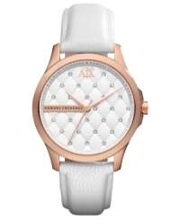 A sweetly styled women's watch with rosy hues that catch the eye, by AX Armani Exchange. A sweetly styled women's watch with rosy hues that catch the eye, by AX Armani Exchange.