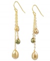 Natural resplendence. Polished cultured freshwater pearls (4-9 mm) in natural and green hues dangle delicately on these 18k gold over sterling silver earrings. Approximate drop: 2 inches.