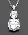 Exquisite elegance: two round-cut cubic zirconia pendant (3 ct. t.w.) adds double the sparkle. Rhodium plated. Chain measures 16 inches; drop measures 3/4 inch.