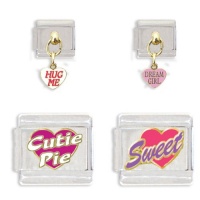 Hug Me Dangle, Dream Girl Dangle, Cutie Pie and Sweet Heart Italian Charm Link Set Hug Me Dangle, Dream Girl Dangle, Cutie Pie and Sweet Heart Italian Charm Link Set
