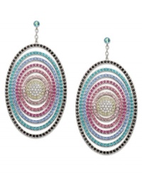 Transform yourself into a disco diva. Swarovski's versatile pierced earrings feature an open-work design that glitters in a hypnotic rainbow of glowing crystals. The dangling elements can be removed to reveal a delicate pair of studs. Crafted in palladium-plated mixed metal. Approximate drop: 2-7/8 inches. Transform yourself into a disco diva. Swarovski's versatile pierced earrings feature an open-work design that glitters in a hypnotic rainbow of glowing crystals. The dangling elements can be removed to reveal a delicate pair of studs. Crafted in palladium-plated mixed metal. Approximate drop: 2-7/8 inches.