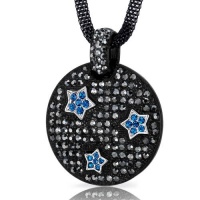 Twinkling Super Star Hematite and Capri Blue Swarovski Crystal Circle Pendant Necklace Twinkling Super Star Hematite and Capri Blue Swarovski Crystal Circle Pendant Necklace