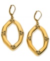 Oval appeal. T Tahari steps outside of the circle with this set of earrings crafted from 14k gold-plated, nickel-free mixed metal and featuring black crystal accents. Approximate drop: 2-5/16 inches.