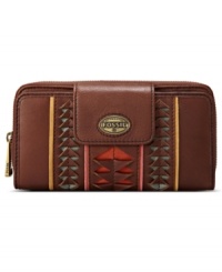 Add an artisanal feel your accessory wardrobe with this laid-back leather clutch from Fossil. The perforated pattern reveals a pretty punch of color, while plenty of card slots and zip pockets keep your essentials safe and secure. Add an artisanal feel your accessory wardrobe with this laid-back leather clutch from Fossil. The perforated pattern reveals a pretty punch of color, while plenty of card slots and zip pockets keep your essentials safe and secure.