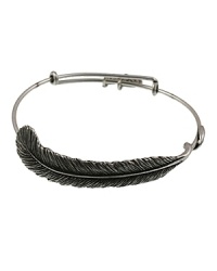 A bohemian-inspired feather adorns this delicate, expandable Alex and Ani bangle, which is crafted entirely from recycled brass. A bohemian-inspired feather adorns this delicate, expandable Alex and Ani bangle, which is crafted entirely from recycled brass.