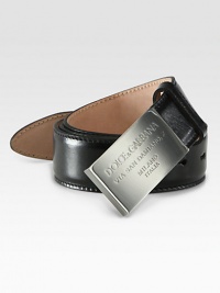 Sleek design of fine calfskin leather with engraved metal buckle.About 1½ wideMade in Italy Sleek design of fine calfskin leather with engraved metal buckle.About 1½ wideMade in Italy