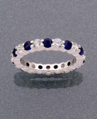 Infuse your look with vibrant color. This platinum over sterling silver ring by CRISLU features alternating round-cut blue corundum (2-1/3 ct. t.w.) and round-cut clear cubic zirconia (2-1/3 ct. t.w.). Size 7. Infuse your look with vibrant color. This platinum over sterling silver ring by CRISLU features alternating round-cut blue corundum (2-1/3 ct. t.w.) and round-cut clear cubic zirconia (2-1/3 ct. t.w.). Size 7.