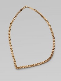It looks like a simple chain but this clever non-flexible design fools the eye with its fixed V shape and an extra non-working clasp.Brass Length, about 15 Lobster clasp Made in Italy It looks like a simple chain but this clever non-flexible design fools the eye with its fixed V shape and an extra non-working clasp.Brass Length, about 15 Lobster clasp Made in Italy