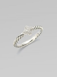 From the Cable Collectibles Collection. Diamond pavé quatrefoil decorates a signature sterling silver band.Diamond, 0.05 tcw Sterling silver Width, about ¼ Imported Additional Information Women's Ring Size Guide From the Cable Collectibles Collection. Diamond pavé quatrefoil decorates a signature sterling silver band.Diamond, 0.05 tcw Sterling silver Width, about ¼ Imported Additional Information Women's Ring Size Guide