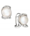 Capturing elegance. This sterling silver pair of stud earrings, with cultured freshwater button pearls (9-10 mm) and diamonds (1/10 ct. t.w.) embodies grace and style. Approximate length: 2-3/4 inches. Approximate width: 3/4 inch.