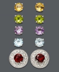 Mix and match with all the colors of the rainbow. This interchangeable stud set by Victoria Townsend has a pair to complement every ensemble. Set crafted in sterling silver includes round-cut amethyst (3/4 ct. t.w.), blue topaz (1 ct. t.w.), garnet (1-1/10 ct. t.w.) and peridot (7/8 ct. t.w) with an optional diamond-accented earring jacket that can be placed around each pair of studs. Approximate stud diameter: 1/5 inch. Approximate jacket diameter: 3/8 inch. Mix and match with all the colors of the rainbow. This interchangeable stud set by Victoria Townsend has a pair to complement every ensemble. Set crafted in sterling silver includes round-cut amethyst (3/4 ct. t.w.), blue topaz (1 ct. t.w.), garnet (1-1/10 ct. t.w.) and peridot (7/8 ct. t.w) with an optional diamond-accented earring jacket that can be placed around each pair of studs. Approximate stud diameter: 1/5 inch. Approximate jacket diameter: 3/8 inch.